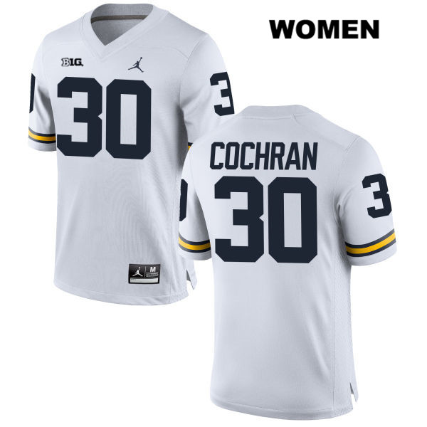 Women's NCAA Michigan Wolverines Tyler Cochran #30 White Jordan Brand Authentic Stitched Football College Jersey YJ25X01CL